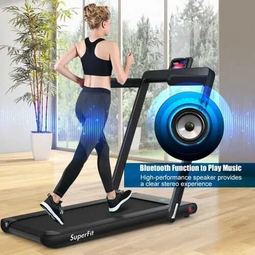 2-in-1 Folding Treadmill with Bluetooth Speaker LED Display-Black