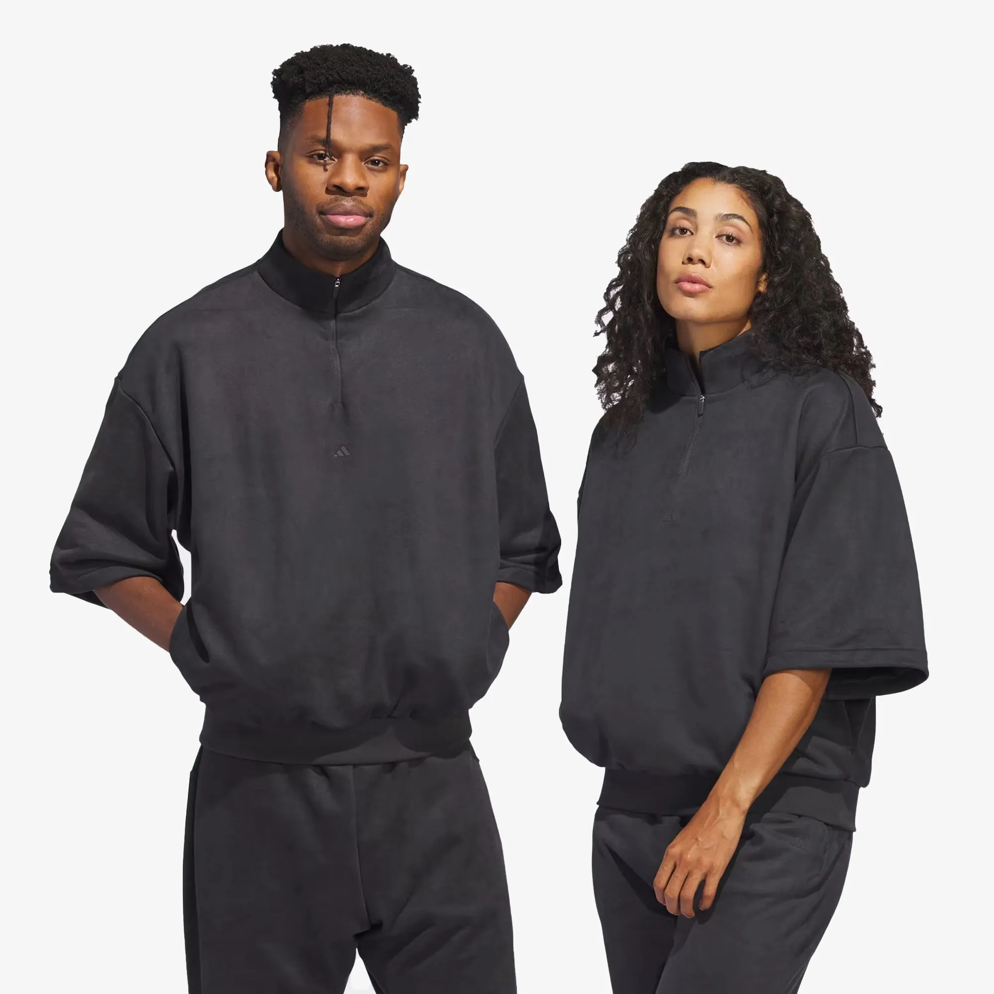 Adidas Originals | BASKETBALL SUEDED 3/4 HALF-ZIP SWEATSHIRT  { CARBON