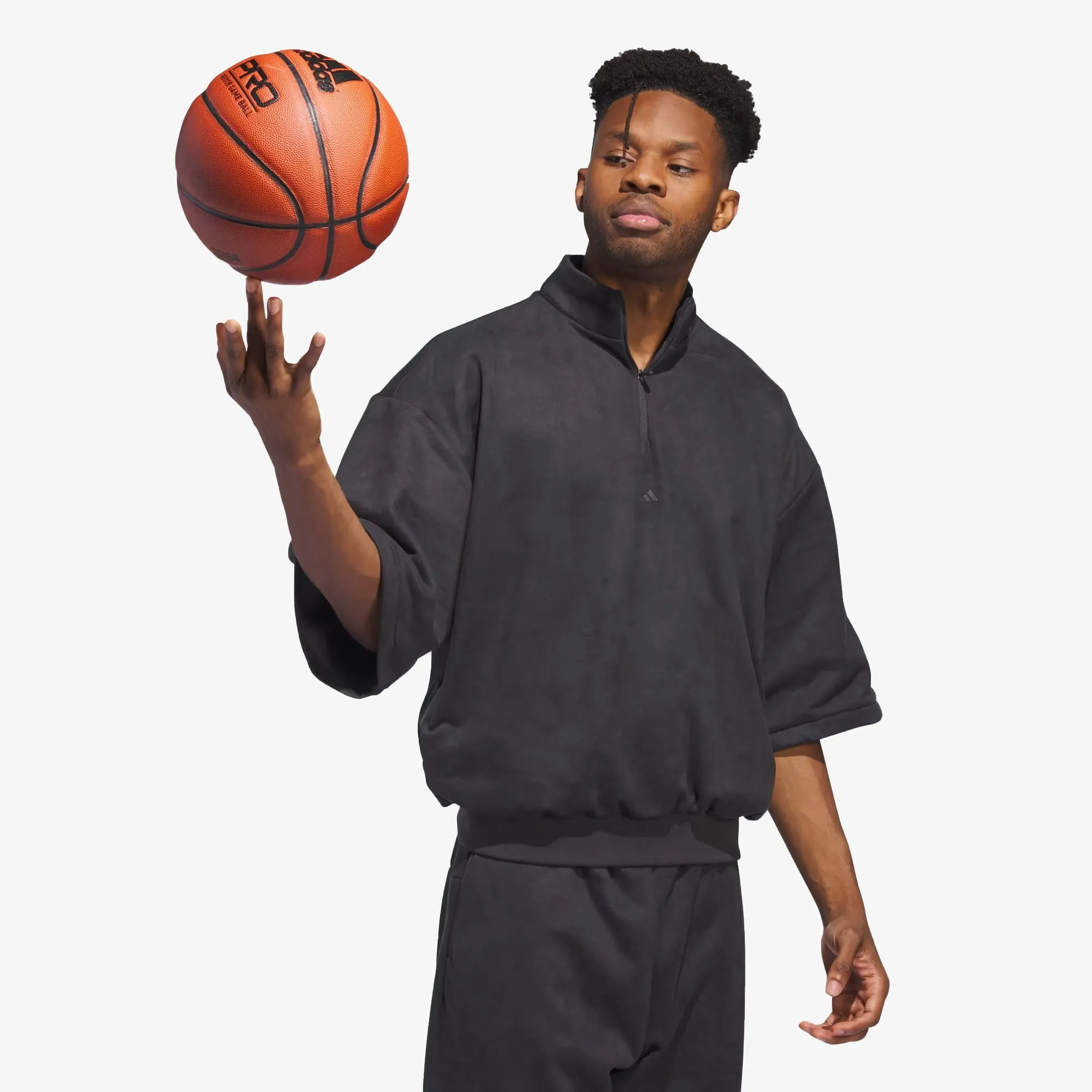 Adidas Originals | BASKETBALL SUEDED 3/4 HALF-ZIP SWEATSHIRT  { CARBON