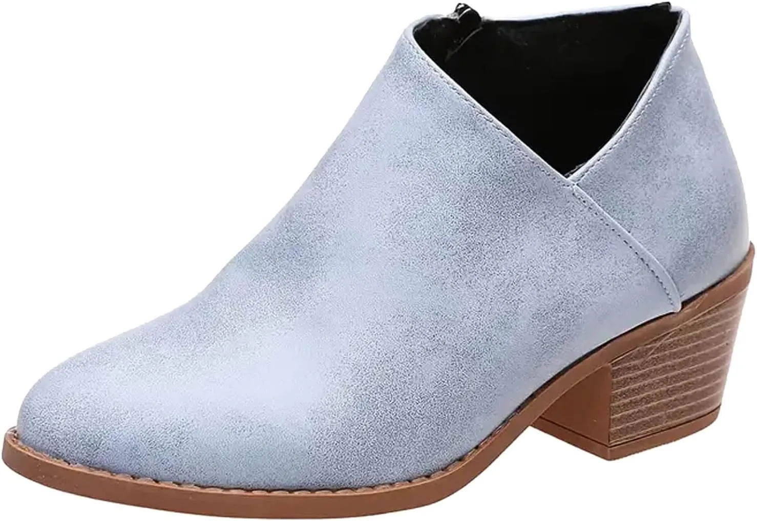 Ankle Boots for Women Chunky Heels Boots Western Fashion Pointed Toe Boot Zipper Slip-On V Cut Riding Boots For Women
