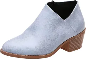 Ankle Boots for Women Chunky Heels Boots Western Fashion Pointed Toe Boot Zipper Slip-On V Cut Riding Boots For Women