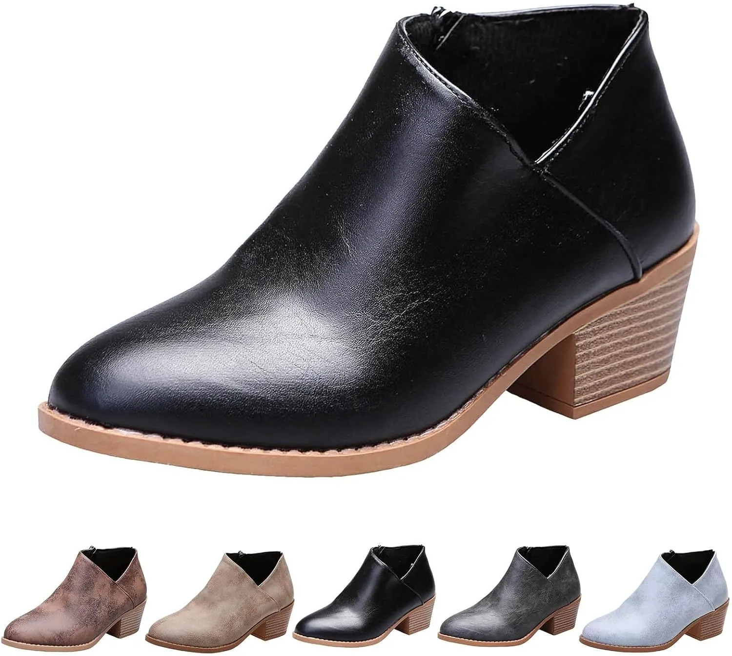 Ankle Boots for Women Chunky Heels Boots Western Fashion Pointed Toe Boot Zipper Slip-On V Cut Riding Boots For Women