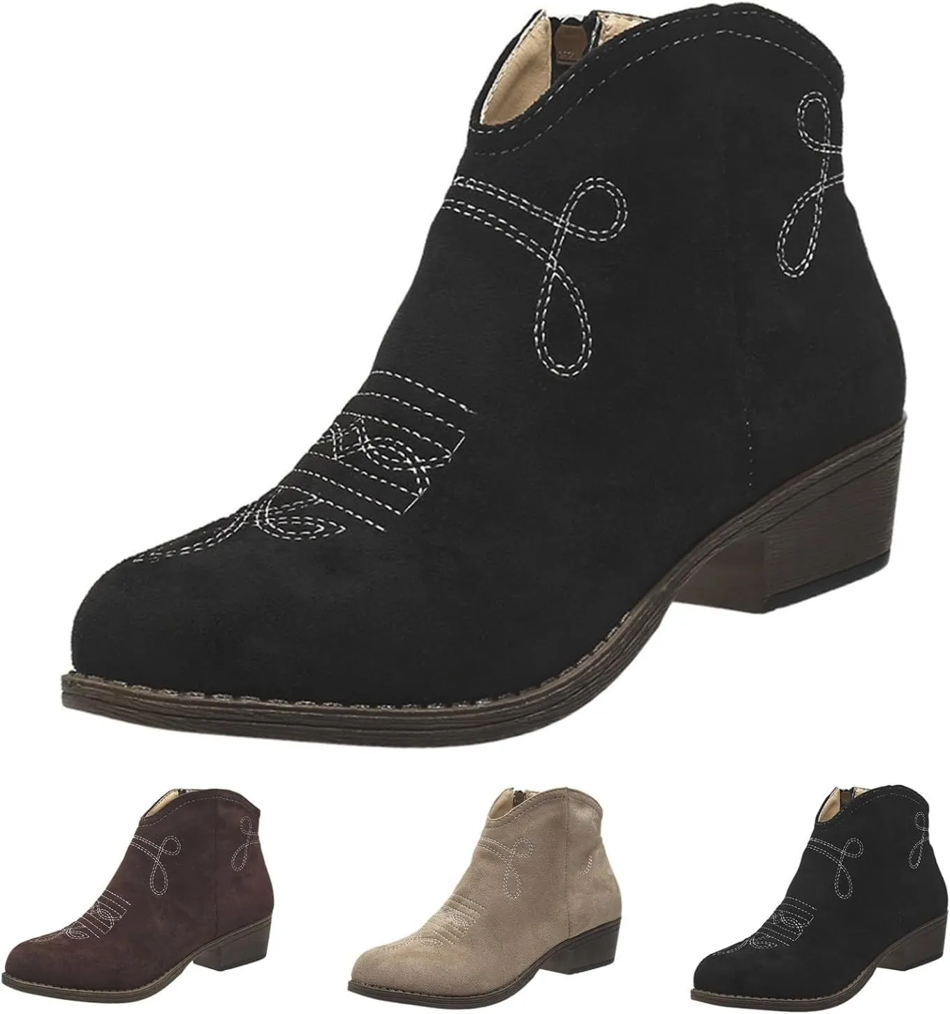 Ankle Boots for Women Dressy Western Boots Women Fashion Flock Suede Thick Heels Pointy Toe Women Dressy Ankle Boots