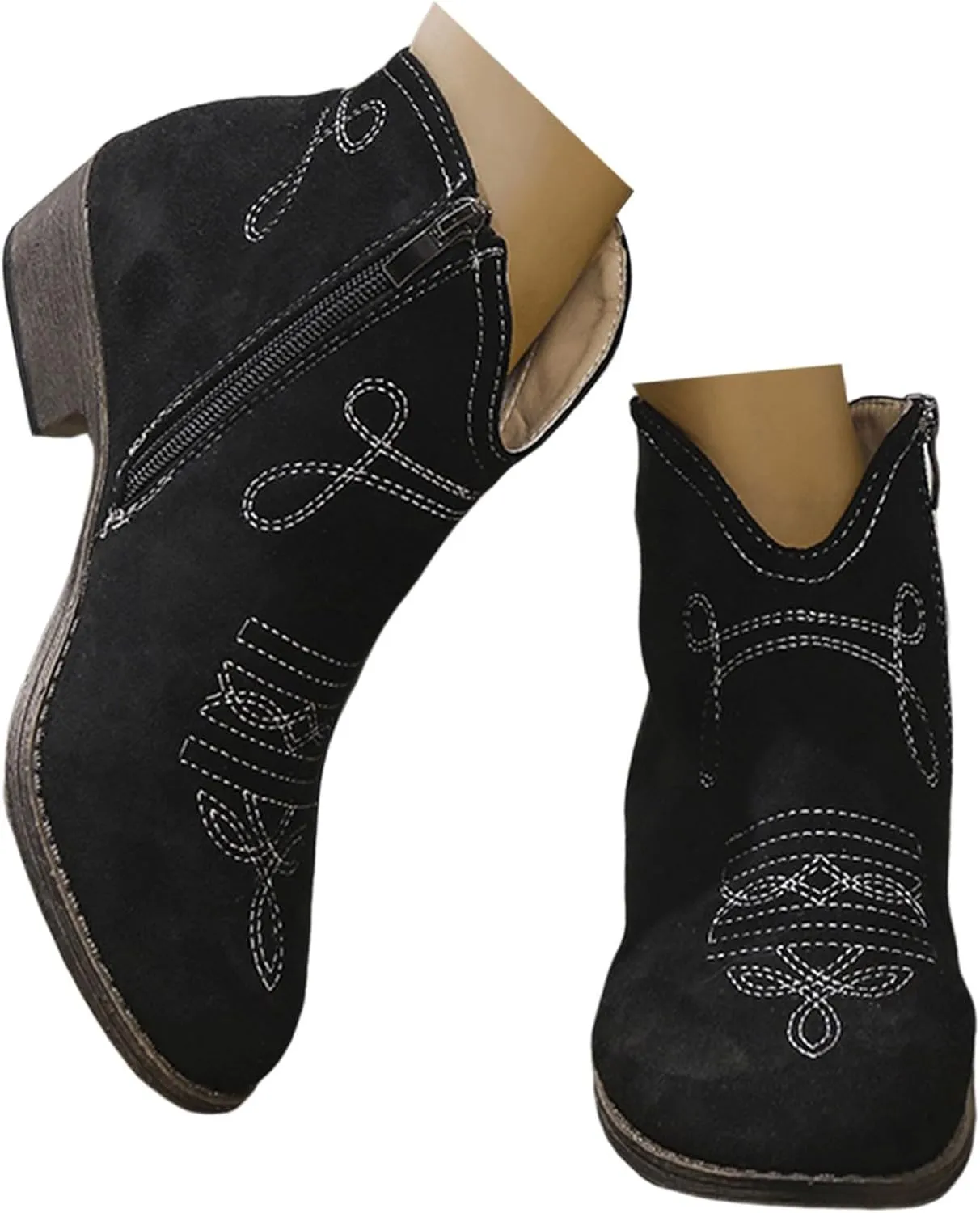 Ankle Boots for Women Dressy Western Boots Women Fashion Flock Suede Thick Heels Pointy Toe Women Dressy Ankle Boots