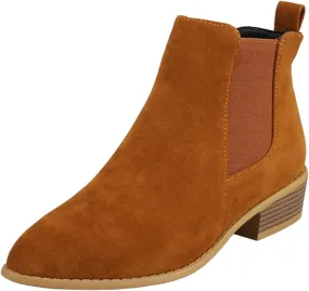 Ankle Boots for Women Fashion Western Faux Suede Chunky Stacked Heel Booties Pointed Toe Side Zippers Comfortable Lightweight