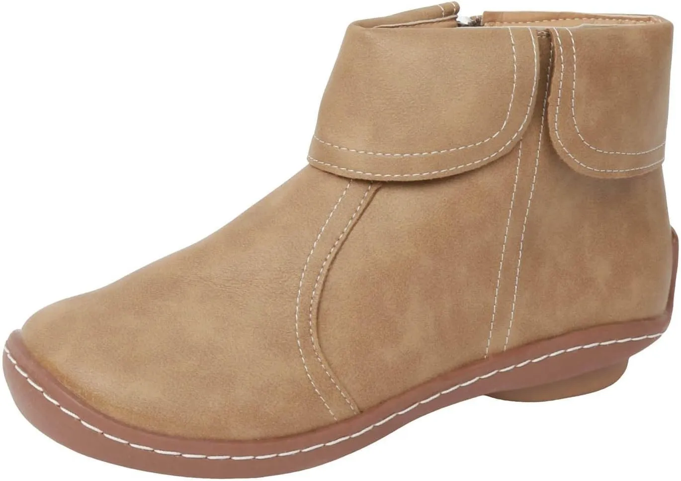 Ankle Boots for Women No Heel Casual Chelsea Boots Retro Classic Non Slip Round Toe Platform Side Zipper Riding Boots