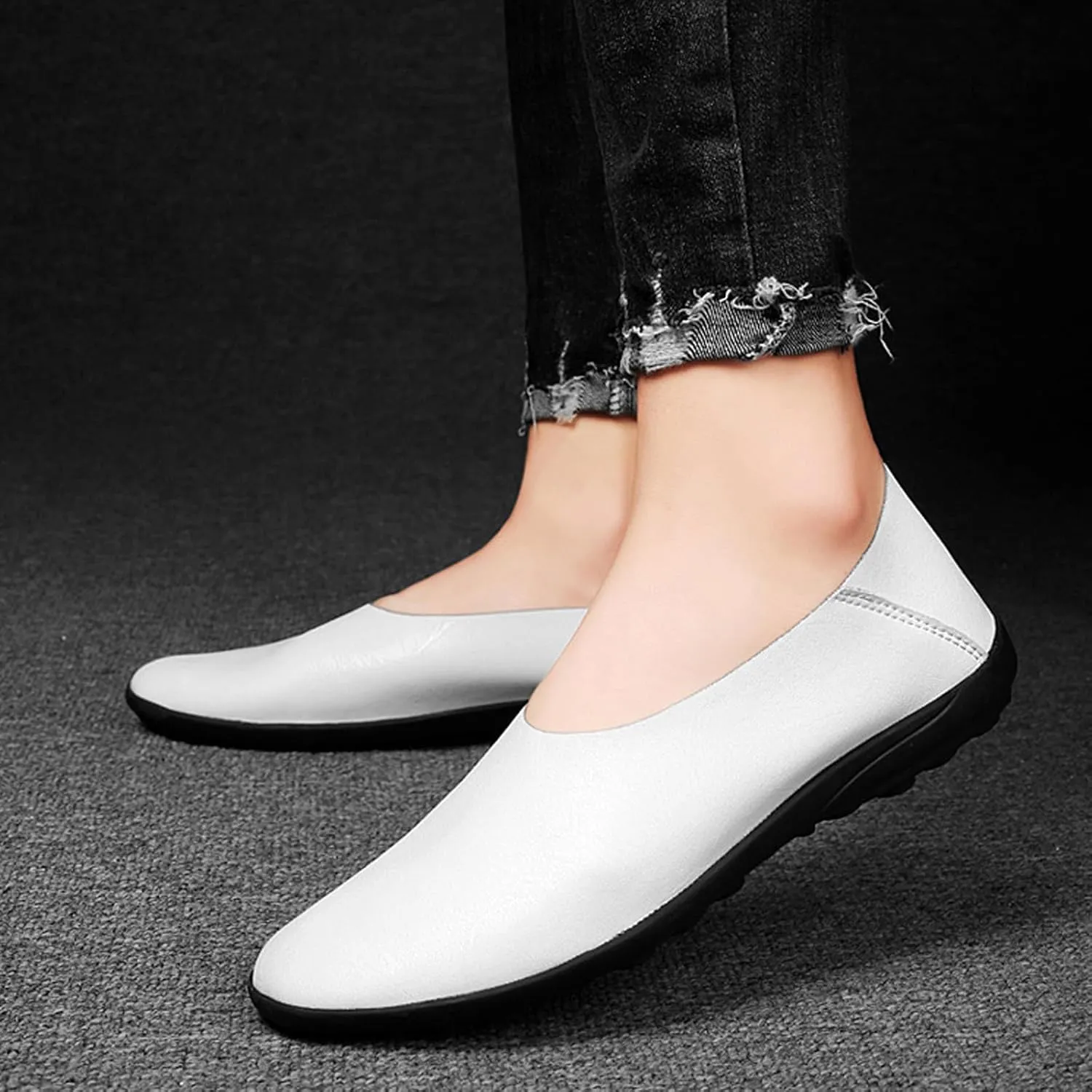 AUNTHUI Men's Leather Casual Loafers,Slip On Soft Comfortable Casual Flat Leather Shoes,Outdoor Walking Hiking Driving Shoes
