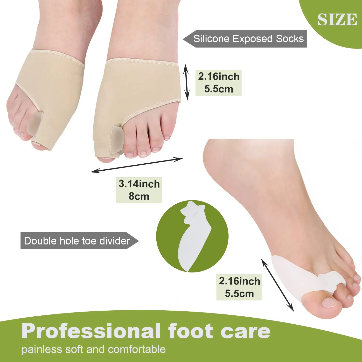 AWAVM 3-piece hallux valgus correction kit contains hallux valgus correction thumb valgus orthopaedic socks, day and night, toe separator, silicone separator