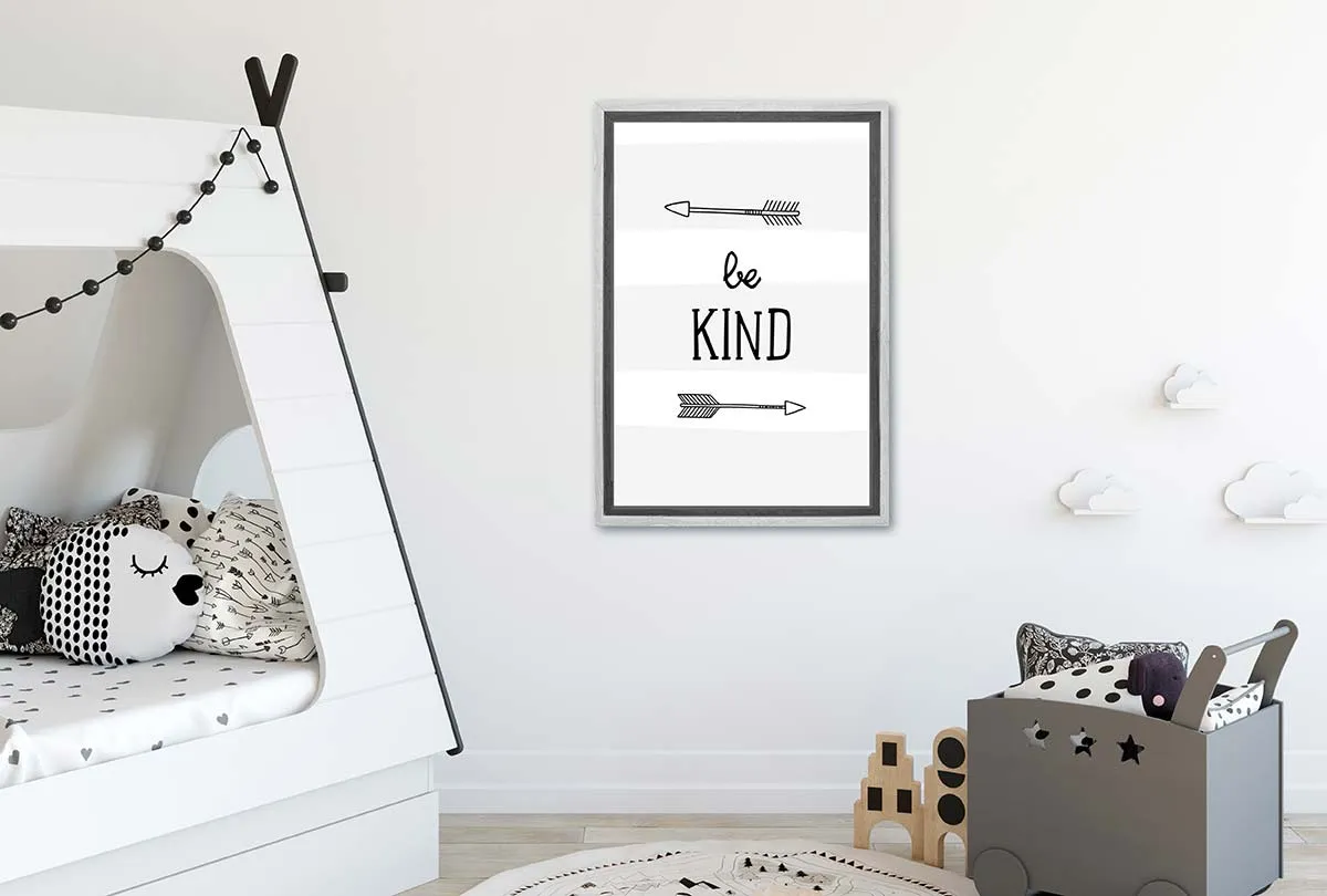 Be Kind Grey Stripe | Scandinavian Kid's Wall Art Print
