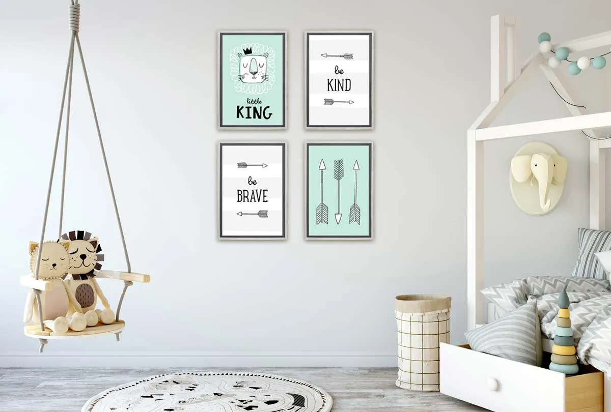 Be Kind Grey Stripe | Scandinavian Kid's Wall Art Print