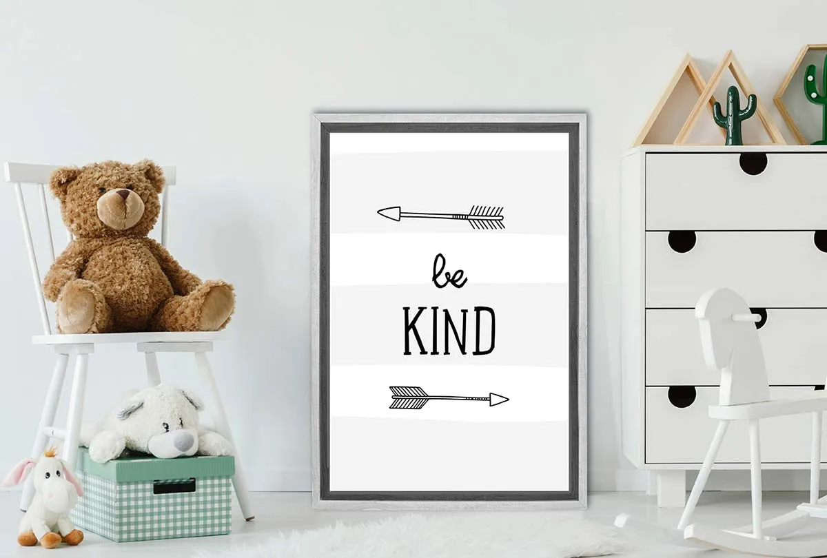 Be Kind Grey Stripe | Scandinavian Kid's Wall Art Print