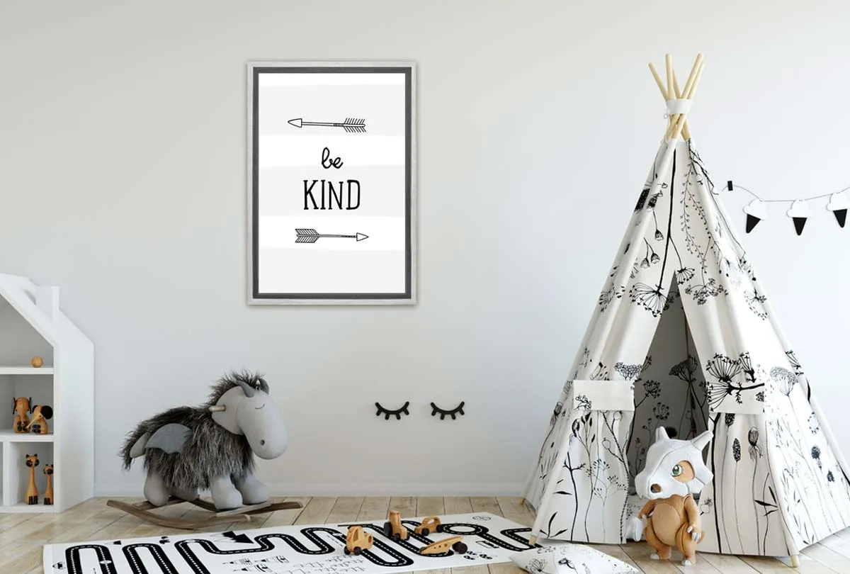Be Kind Grey Stripe | Scandinavian Kid's Wall Art Print