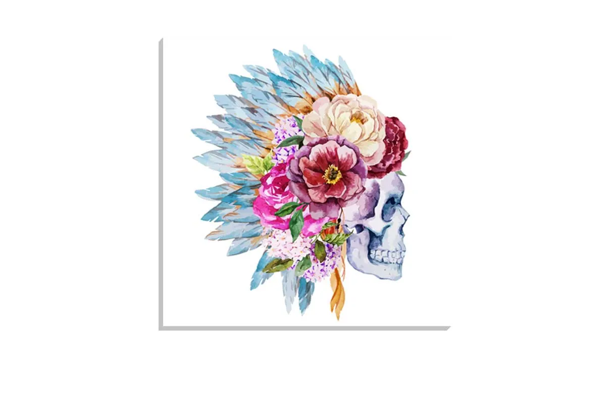 Boho Floral Head Dress Skull | Canvas Wall Art Print