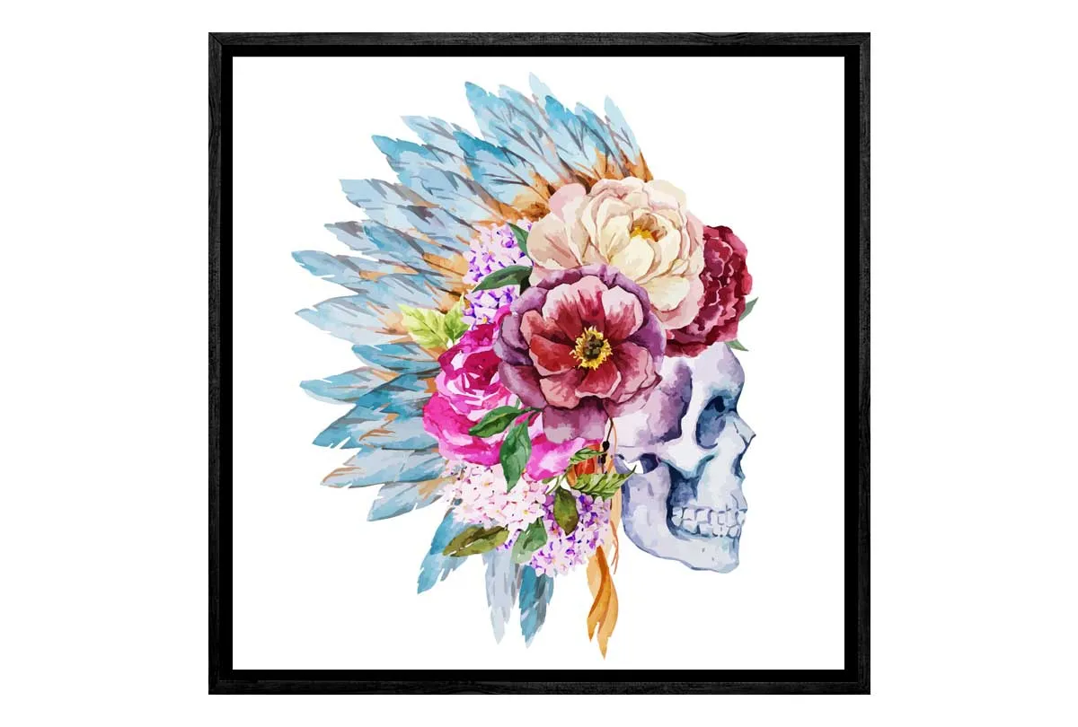 Boho Floral Head Dress Skull | Canvas Wall Art Print