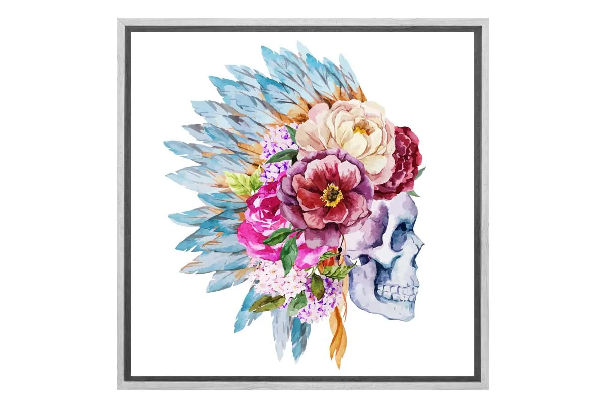Boho Floral Head Dress Skull | Canvas Wall Art Print