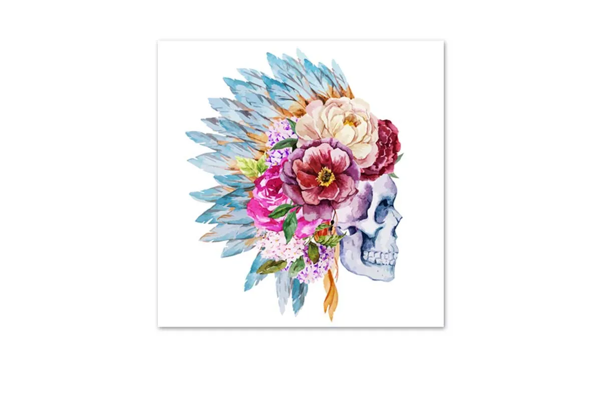 Boho Floral Head Dress Skull | Canvas Wall Art Print