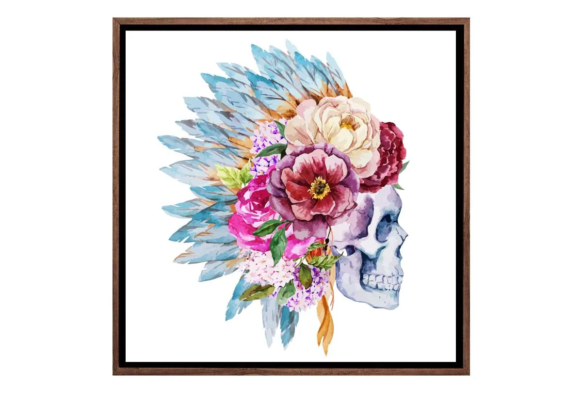 Boho Floral Head Dress Skull | Canvas Wall Art Print