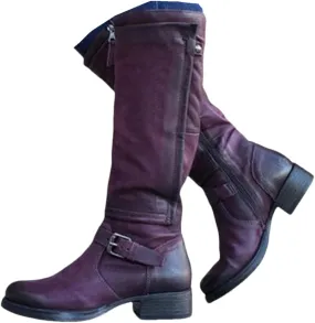 Boots For Women Knee High Wide Calf Leather Mid Calf Dress Boots Winter Fashion Western Biker Motorcycle Riding Boots