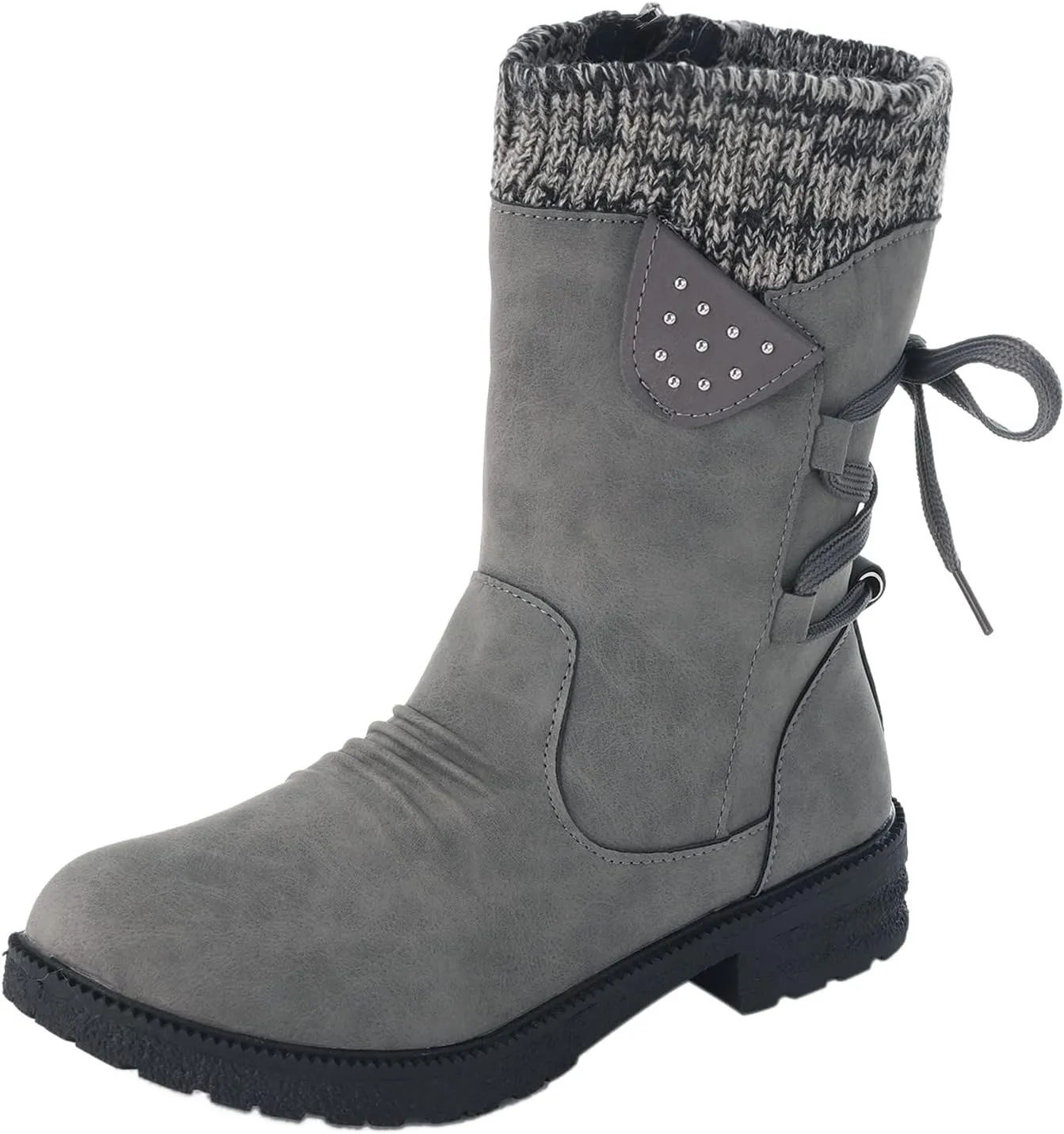 Boots For Women Low Heel Mid Calf Winter Boots Side Zip Western Platform Hiking Booties Warm Non Slip Outdoor Shoes