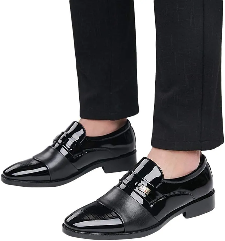 BORAMAX Men's PU Leather Lace-Up Dress Shoes Business Fashion Wedding Shoes Casual Patent Leather Dress Oxford Shoes