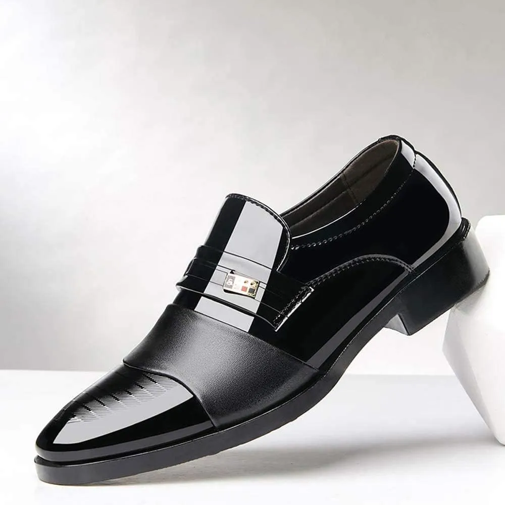 BORAMAX Men's PU Leather Lace-Up Dress Shoes Business Fashion Wedding Shoes Casual Patent Leather Dress Oxford Shoes