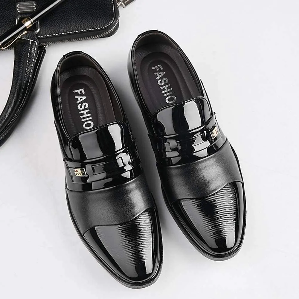 BORAMAX Men's PU Leather Lace-Up Dress Shoes Business Fashion Wedding Shoes Casual Patent Leather Dress Oxford Shoes