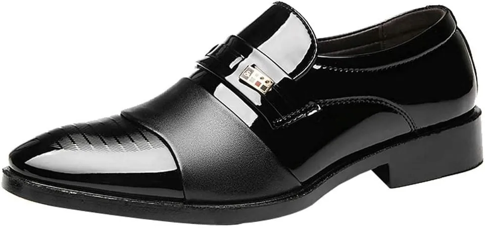 BORAMAX Men's PU Leather Lace-Up Dress Shoes Business Fashion Wedding Shoes Casual Patent Leather Dress Oxford Shoes