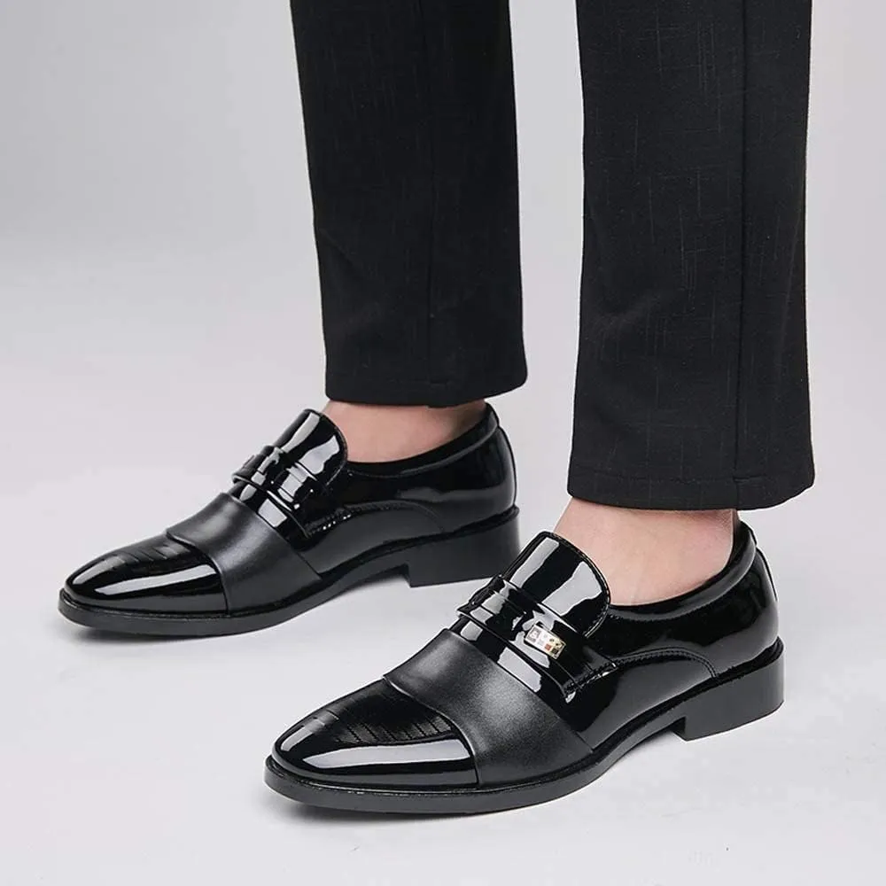 BORAMAX Men's PU Leather Lace-Up Dress Shoes Business Fashion Wedding Shoes Casual Patent Leather Dress Oxford Shoes