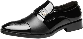BORAMAX Men's PU Leather Lace-Up Dress Shoes Business Fashion Wedding Shoes Casual Patent Leather Dress Oxford Shoes