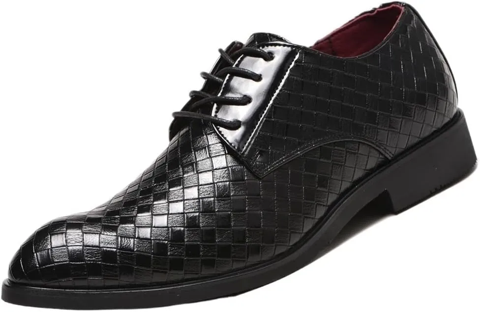 British Casual Leather Shoes, Men Soft Sole Non-Slip Shoes, Breathable Grid Print Oxford Shoes, Men's Casual Dress Sneakers, Men Office Shoes