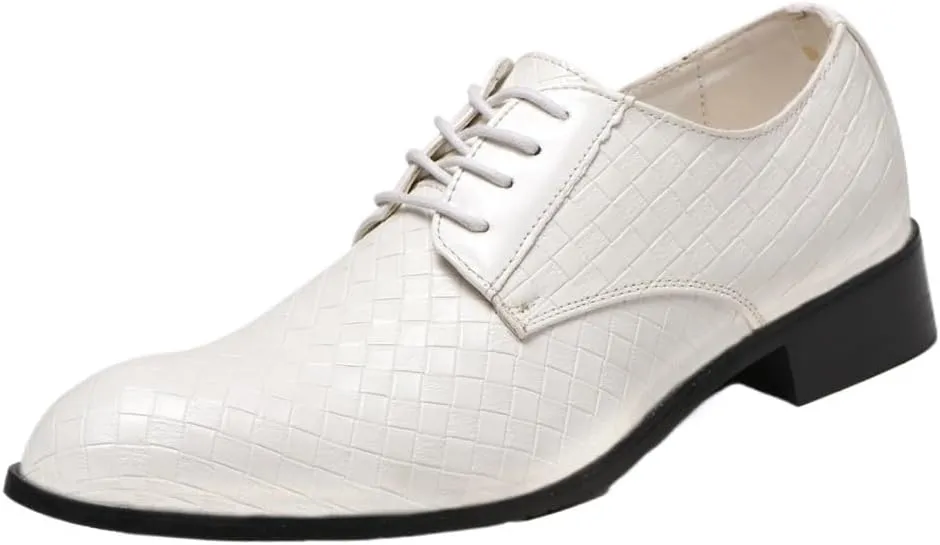 British Casual Leather Shoes, Men Soft Sole Non-Slip Shoes, Breathable Grid Print Oxford Shoes, Men's Casual Dress Sneakers, Men Office Shoes
