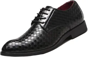 British Casual Leather Shoes, Men Soft Sole Non-Slip Shoes, Breathable Grid Print Oxford Shoes, Men's Casual Dress Sneakers, Men Office Shoes
