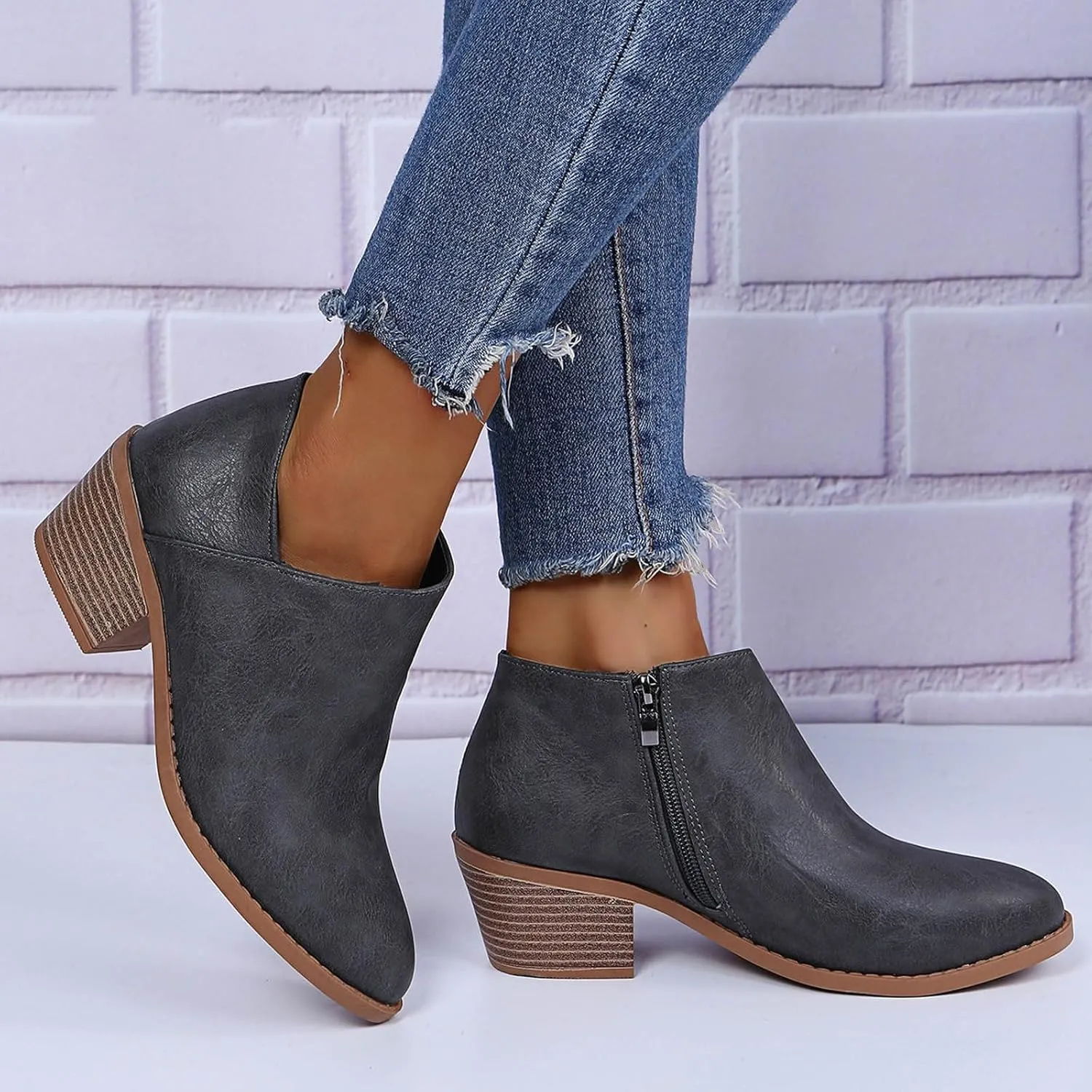 Cathalem Boots for Women Womens Boots Low Heel Pointed Toe Ankle Booties Side Zipper Shoes Chunky Heels Short Booties