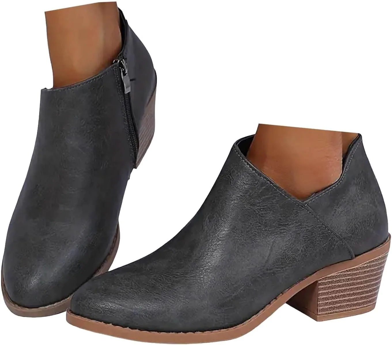 Cathalem Boots for Women Womens Boots Low Heel Pointed Toe Ankle Booties Side Zipper Shoes Chunky Heels Short Booties
