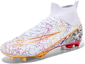 Comfortable Futsal Cleats for Men Turf - High Top Soccer Spikes Shoes for Outdoor - Youth Non Slip Football Boots