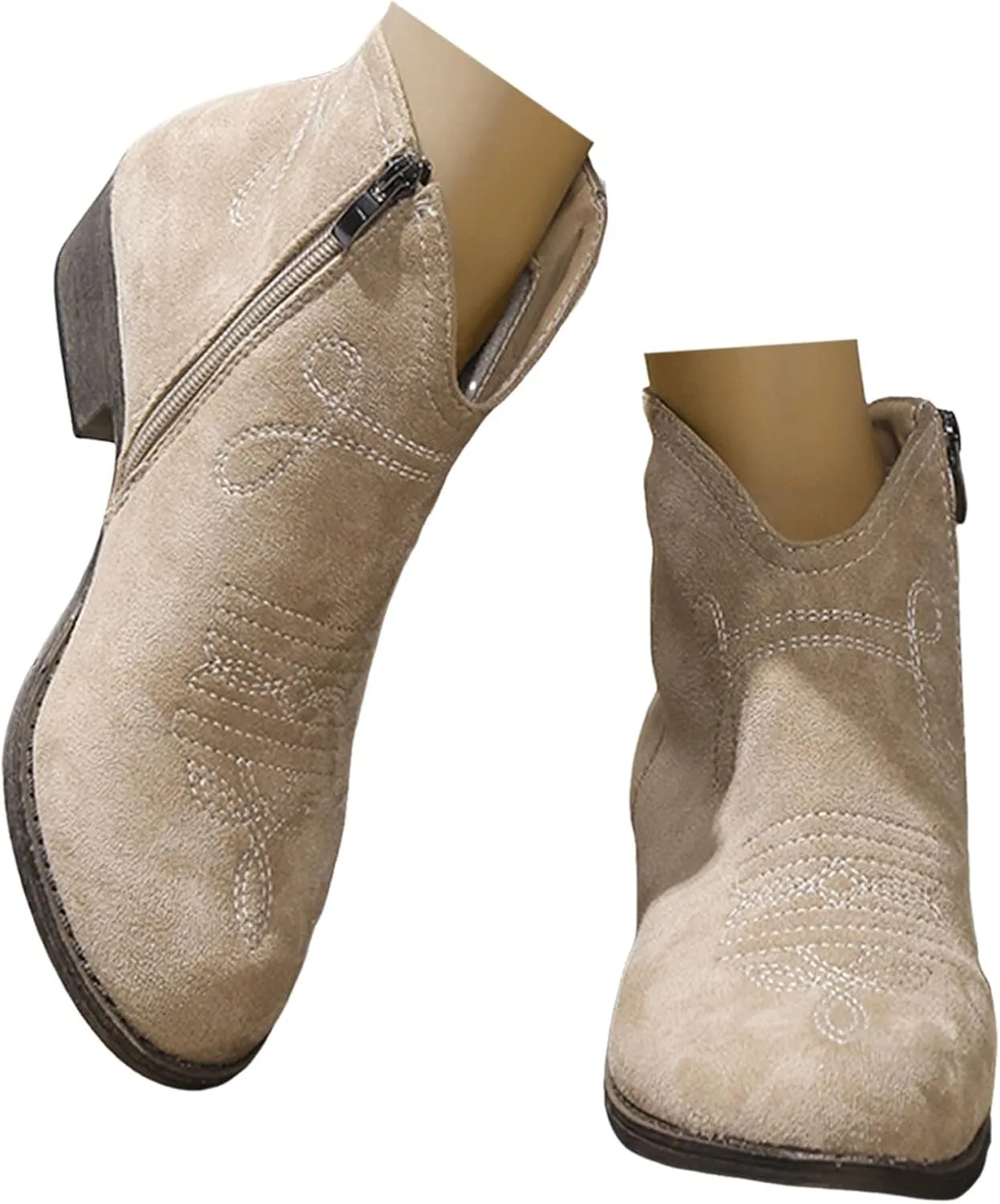 Cowboy Boots for Women Women's Low Heel Comfortable Western Cowgirl with Side Zip Boots Ankle Boots Fashion Booties