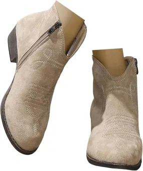 Cowboy Boots for Women Women's Low Heel Comfortable Western Cowgirl with Side Zip Boots Ankle Boots Fashion Booties
