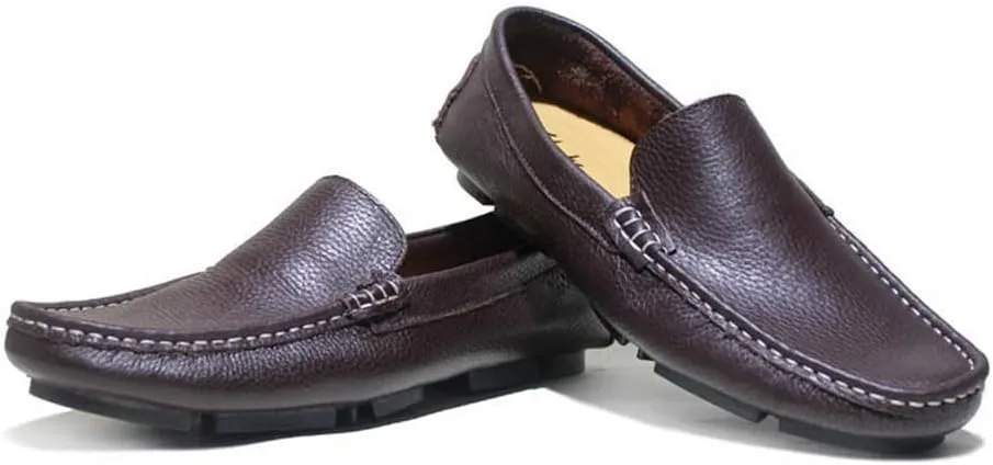 Easy to Put and Remove. Loafer Shoes for Men Genuine Leather Round Toe Stitching Details Rubber Sole Anti-Slip Flat Heel Resistant Flexible Lightweight Driving Slip on for All Occasions