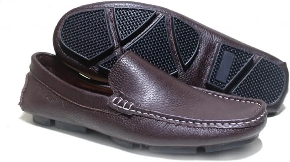 Easy to Put and Remove. Loafer Shoes for Men Genuine Leather Round Toe Stitching Details Rubber Sole Anti-Slip Flat Heel Resistant Flexible Lightweight Driving Slip on for All Occasions