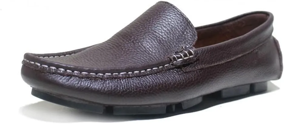 Easy to Put and Remove. Loafer Shoes for Men Genuine Leather Round Toe Stitching Details Rubber Sole Anti-Slip Flat Heel Resistant Flexible Lightweight Driving Slip on for All Occasions