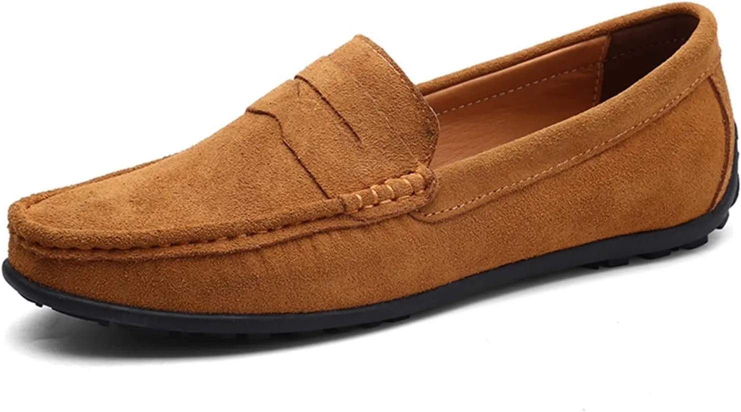 Easy to Put and Remove. Smoking Loafer for Men Genuine Leather Stitching Details Round Toe Suede Vamp Penny Loafer Rubber Sole Lightweight Resistant Anti-Slip Flexible for All Occasions