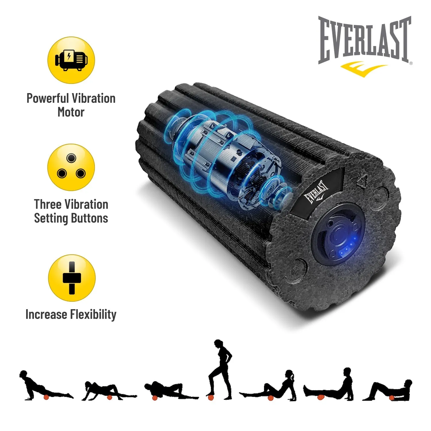 EVERLAST Barrel Vibrating Speed Rechargeable Electric Foam Roller Muscle Recovery Post Workout Pain Relief