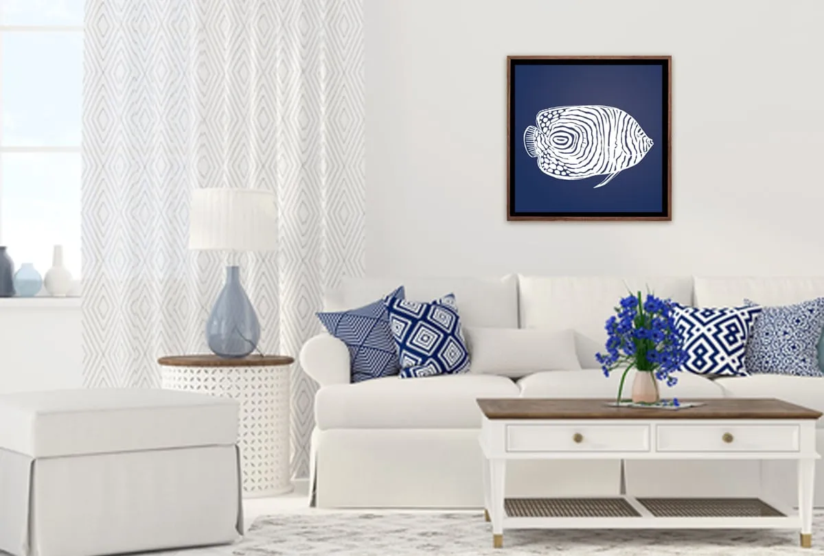 Fish 2 White on Navy | Canvas Wall Art Print