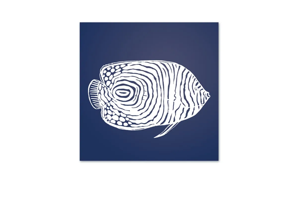 Fish 2 White on Navy | Canvas Wall Art Print