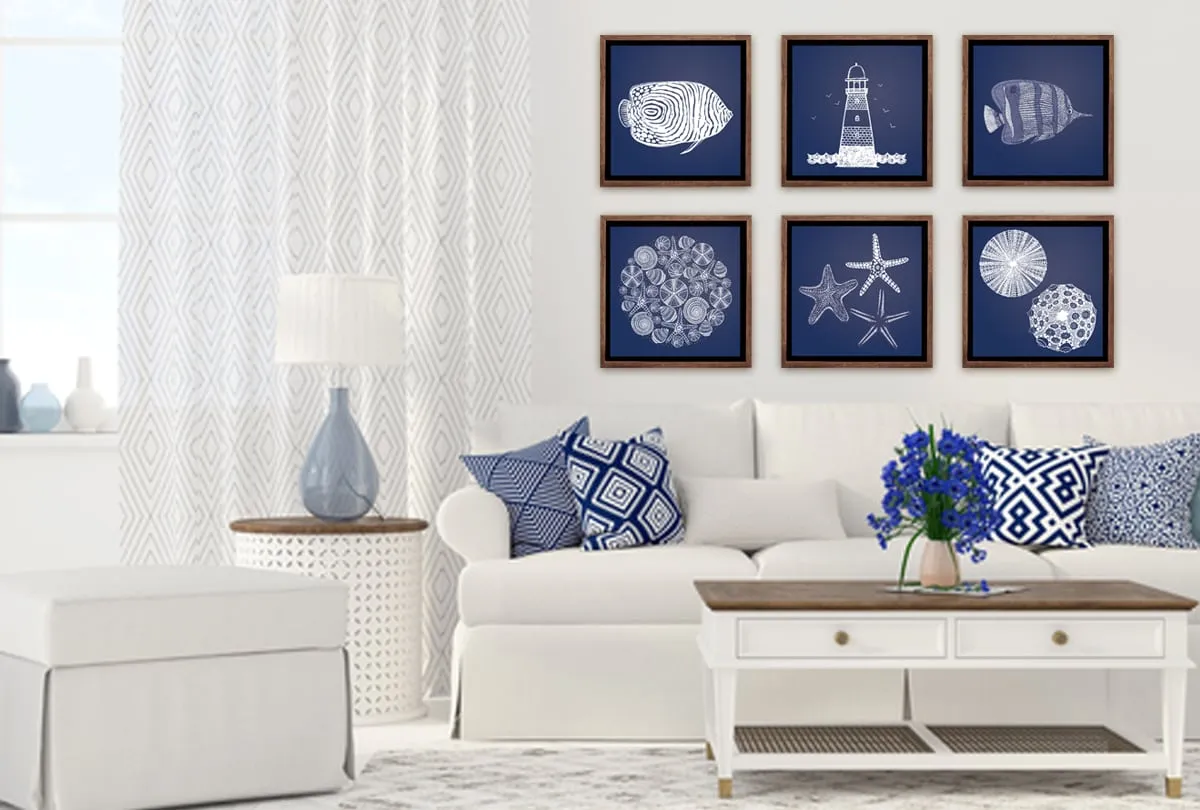 Fish 2 White on Navy | Canvas Wall Art Print