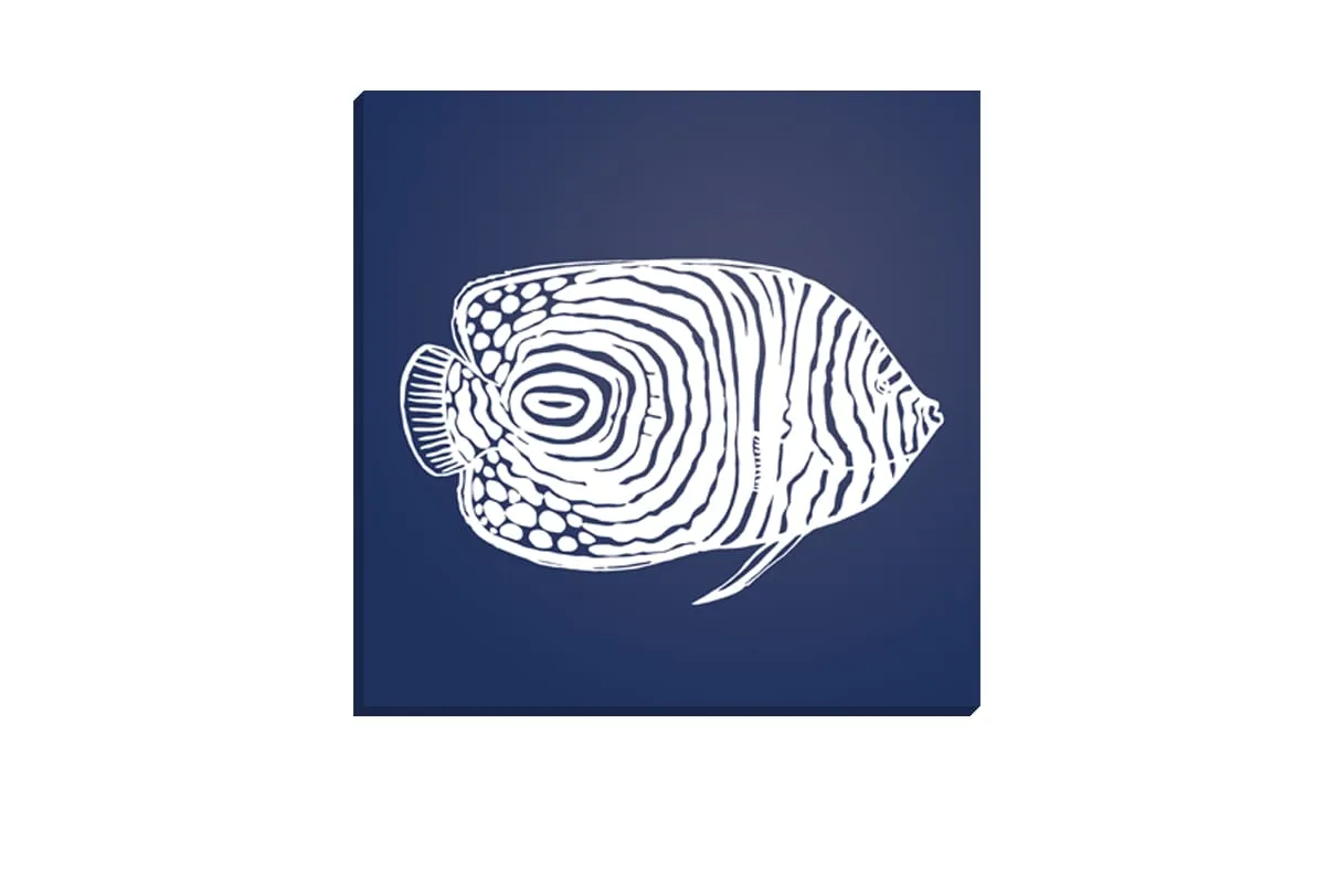 Fish 2 White on Navy | Canvas Wall Art Print