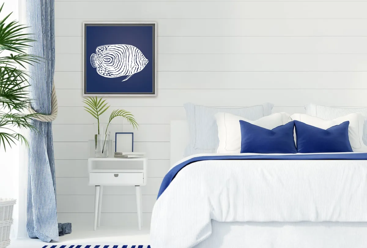 Fish 2 White on Navy | Canvas Wall Art Print