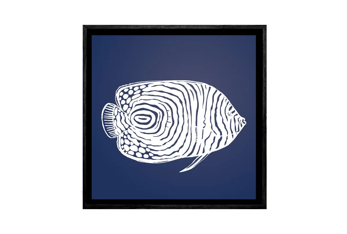 Fish 2 White on Navy | Canvas Wall Art Print