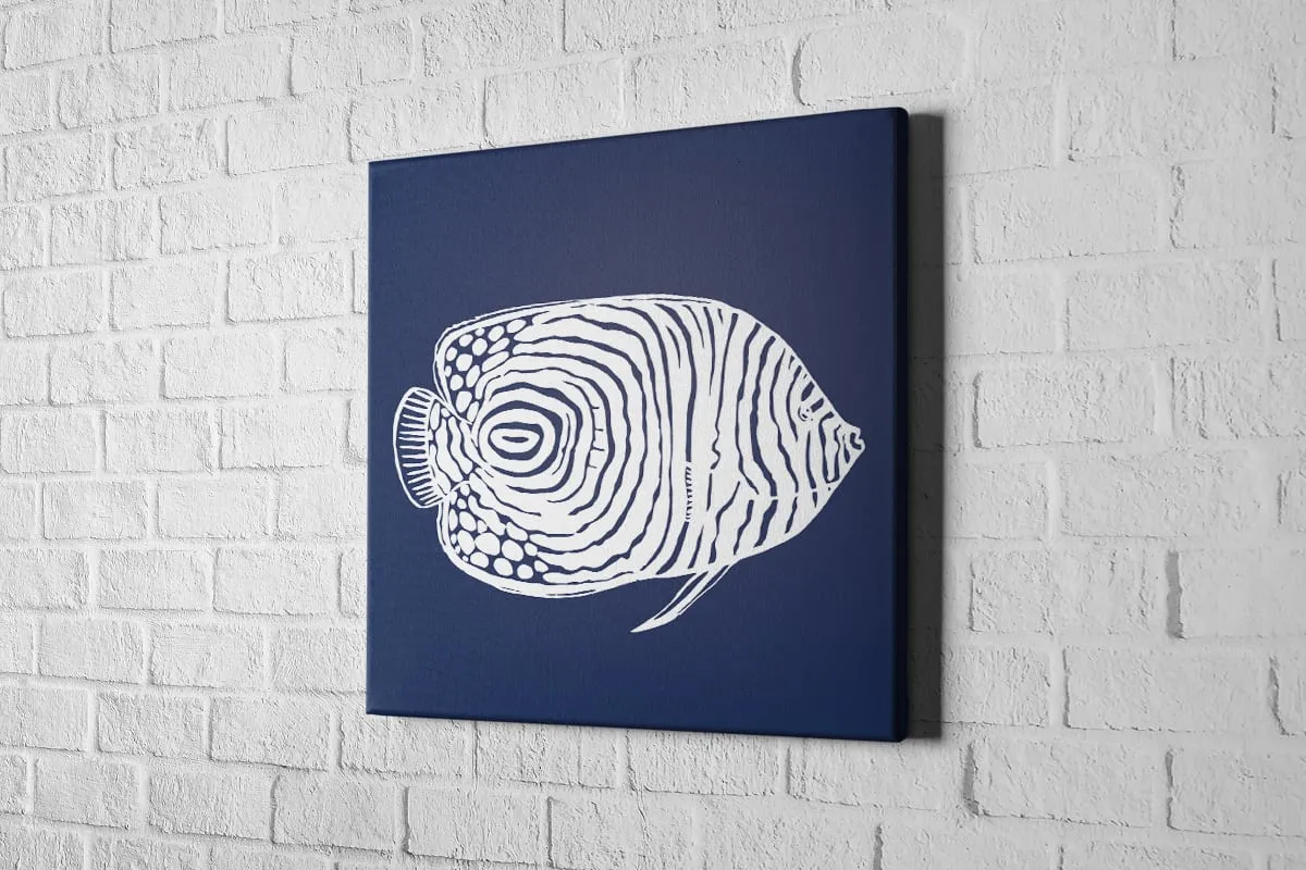 Fish 2 White on Navy | Canvas Wall Art Print