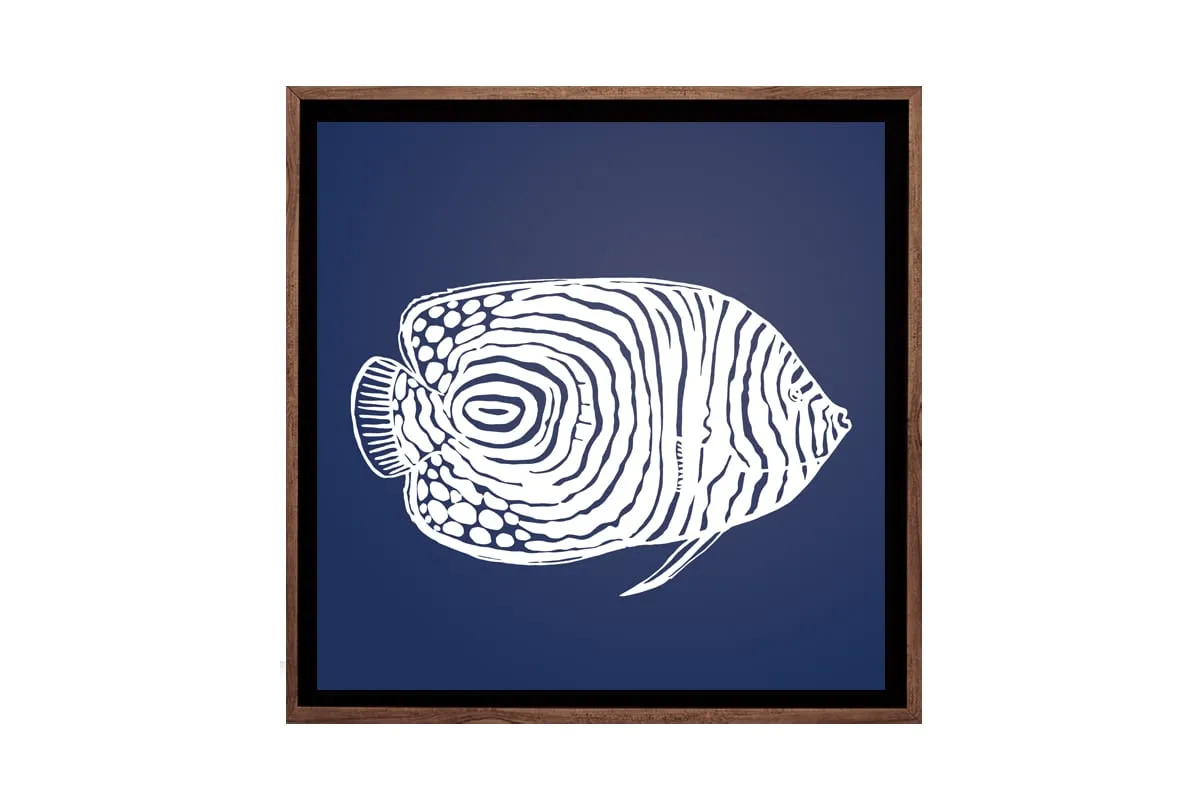 Fish 2 White on Navy | Canvas Wall Art Print